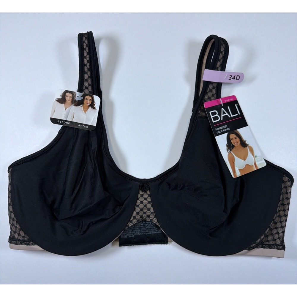 Bali Passion For Comfort Minimizer Bra 34D Black w Tan Under Lace DF3385 NWT